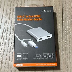j5create, USB-C to Dual HDMI Multi-Monitor Adapter, JCA365